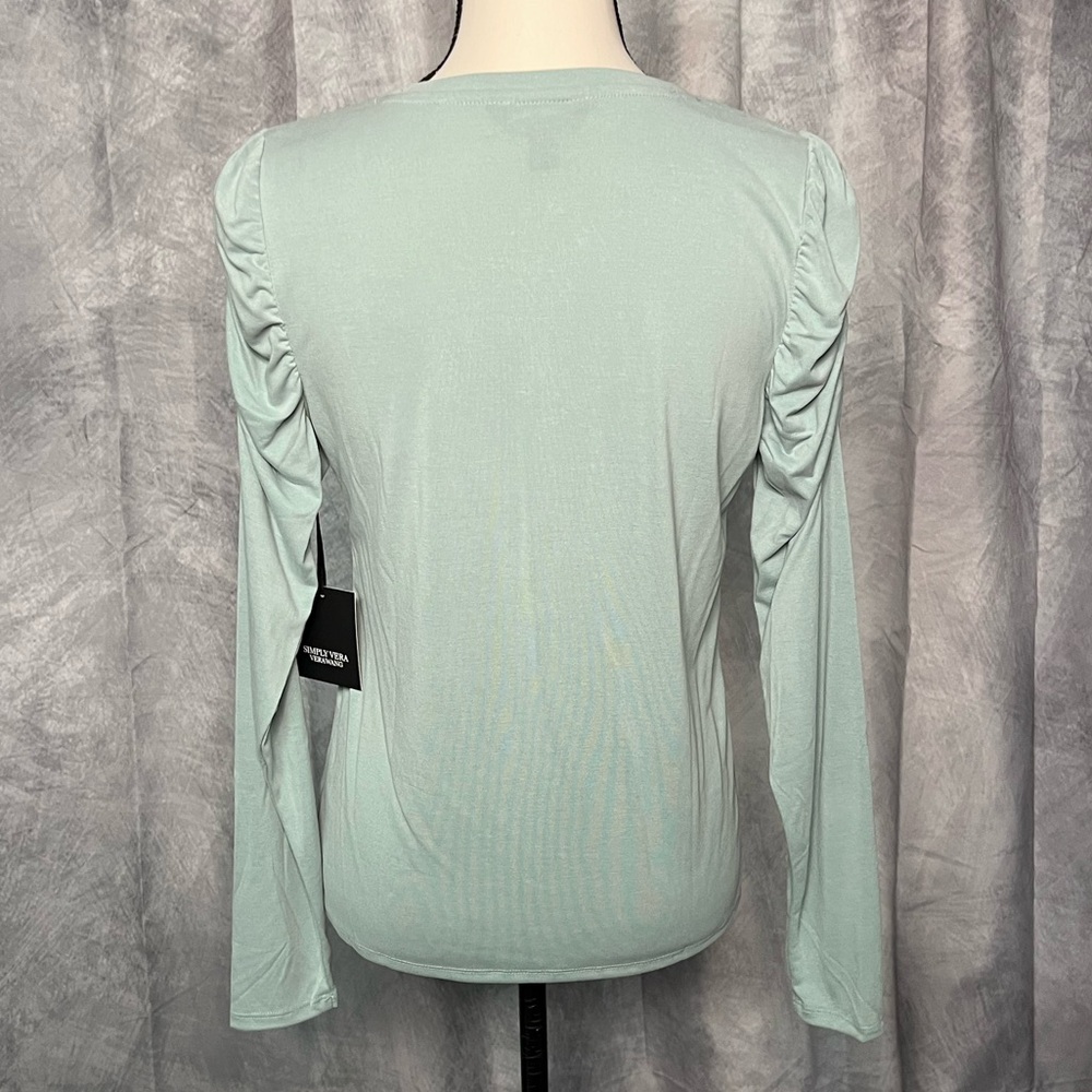 NWT Simply Vera Vera Wang Ruched Sleeve Tee in Ocean Stream. - size Small - Picture 4 of 10